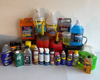 g Assorted Cleaners and Auto Supplies Lot with Full and Partial Containers