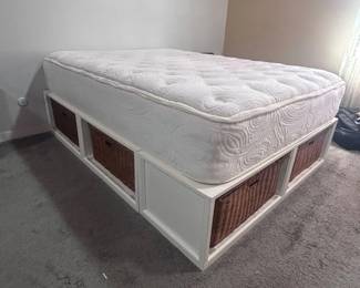 f Queen Platform Storage Bed with Wicker Drawers and Mattress