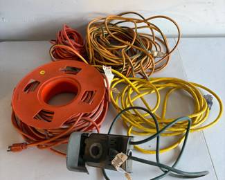 g Lot of Various Extension Cords with Reels and Power Strips