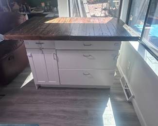 f Rustic Wood Top Kitchen Island Workstation with Storage Base