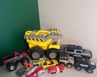 kk ot of 10 Childrens Toy Vehicles  Tonka Dump Truck, Police Trucks, Fire Engines, Monster Truck  Corvette