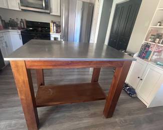 f West Elm Kitchen Island with Metal Top and Wood Base