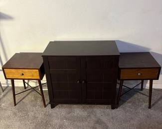 f Dark Brown Wood Shoe Cabinet and Two Nightstands Set