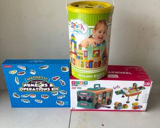 kk Childrens Educational Toy Lot Featuring Wooden Blocks, Magnetic Numbers  Operations Kit, and STEM Gearwheel Set