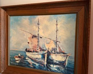 Vintage nautical ships painting