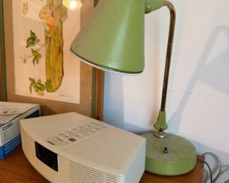 Bose radio, vintage desk lamp