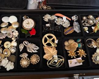 Earrings, pocket watch, jewelry