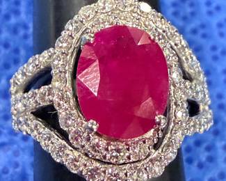 Ruby, diamond and platinum ring