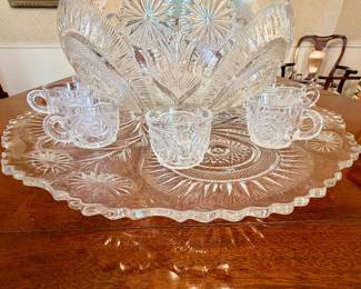Vintage L. E. Smith Pinwheels and Stars Punch Bowl Set of 14