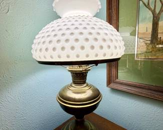 Vintage Hobnail Milk Glass Hurricane style lamp