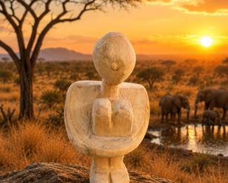 Eucalyptus wood sculpture of praying person