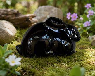 Baccarat black art glass bunny