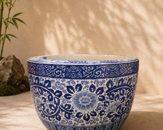 Blue and White porcelain Hibachi/Fishbowl - measures 21 1/4" D and 14 1/4" H