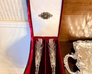 Pair of crystal champagne flutes in box