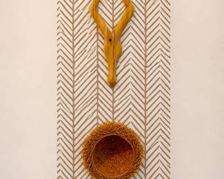 Wooden kudu head/horns and Vetiver basket