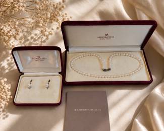 MIKIMOTO pearl necklace and earrings