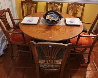 Dining Table with Two-Leaves and Six Chairs