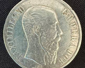 Rare 1866 Mexico 1 Peso Silver Front