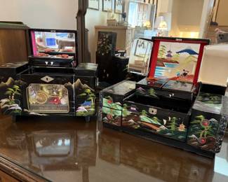 Japanese Black Lacquer Jewlery Music Boxes