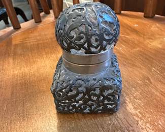 Ornate Victorian SilverPlated Inkwell with Hinged Lid