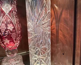 Cut Crystal Pinwheel and Starburst Vase