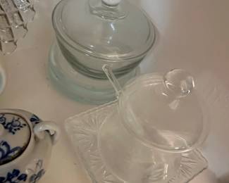 Vintage Indiana Glass Recollection Pattern Pressed Glass Candy Dish with Lid and Underplate