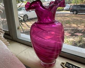 Fenton Cranberry Swirl Art Glass Vase