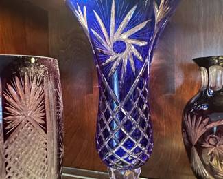 Bohemian Cobalt Blue Cut Crystal Vase
