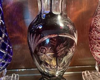 Bohemian CuttoClear Crystal Vase  Amethyst