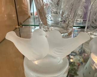 Lalique France Frosted Crystal Love Birds Figurine
