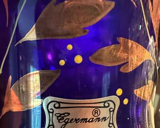 Egermann Czech Republic Cobalt Blue HandPainted Floral Vase second image