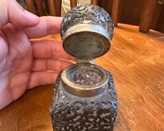 Ornate Victorian SilverPlated Inkwell with Hinged Lid second image