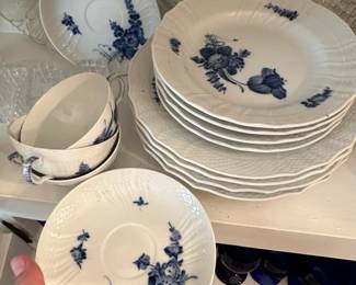 Royal Copenhagen Blue Flower Curved Dinner Plates and Teacups
