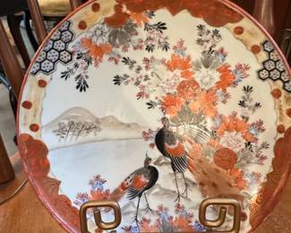 Kutani Ware Plate with Pheasants and Floral Motif