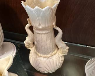 Belleek Irish Porcelain Vase with Dolphin Handles, possibly pattern 