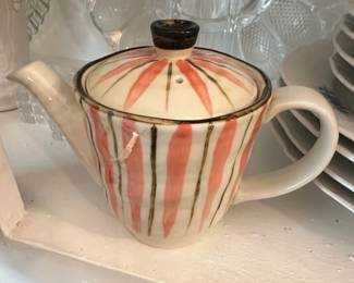 Japanese Ceramic Teapot with Pink and Black Striped Design