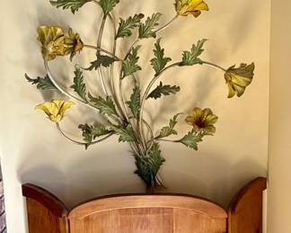 WOODEN DUCK FIREPLACE SCREEN - LARGE METAL FLORAL SCULPTURE