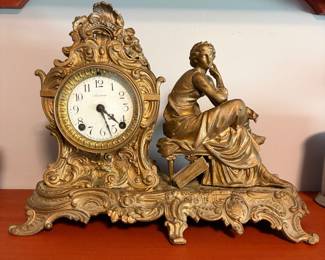 ANTIQUE FRENCH STYLE MANTEL CLOCK FIGURE OF WOMAN