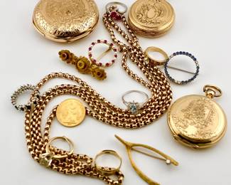 Gold jewelry, coins, and pocket watches (more photos further down)