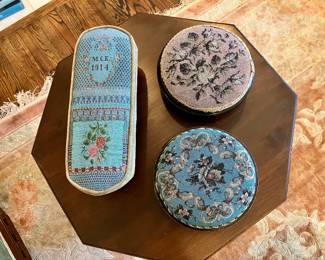 19th c beaded foot stools