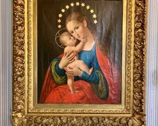 Madonna & child oil on canvas painting
