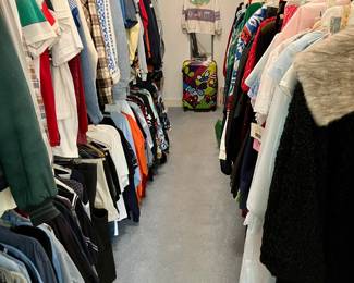Master closet full of vintage clothes and lingerie