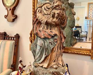 Polychromed & carved wooden Madonna and Child