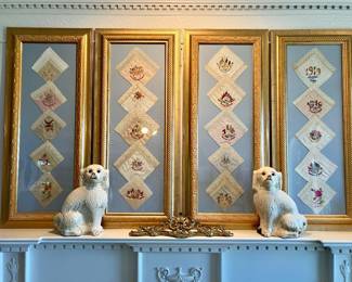 Framed WWI commemorative embroidered handkerchiefs