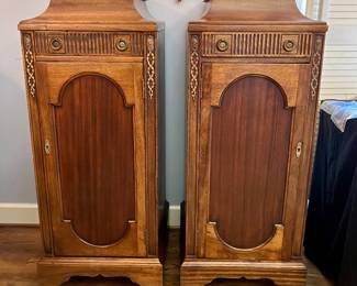 Pair of marble top pedistal cabinets