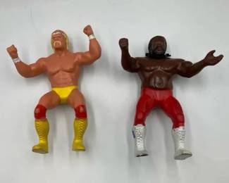 Vintage 1985 WWF Wrestling rubber action figures, featuring Hulk Hogan and Junkyard Dog