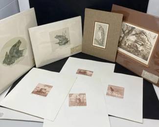 Collection Of 8 Vintage Gerald L. Lubeck Etchings