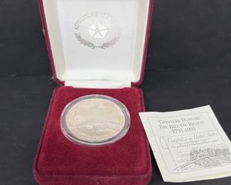 1991 Chrysler Honors the Bill of Rights .999 Silver Commemorative Medallion