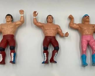 Three 1986 LJN WWF Wrestling Superstar Action Figures Jesse Ventura British Bulldogs Tag Team