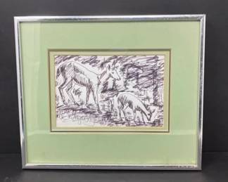 Framed Sketch Of Deer Signed Eugene Gauss